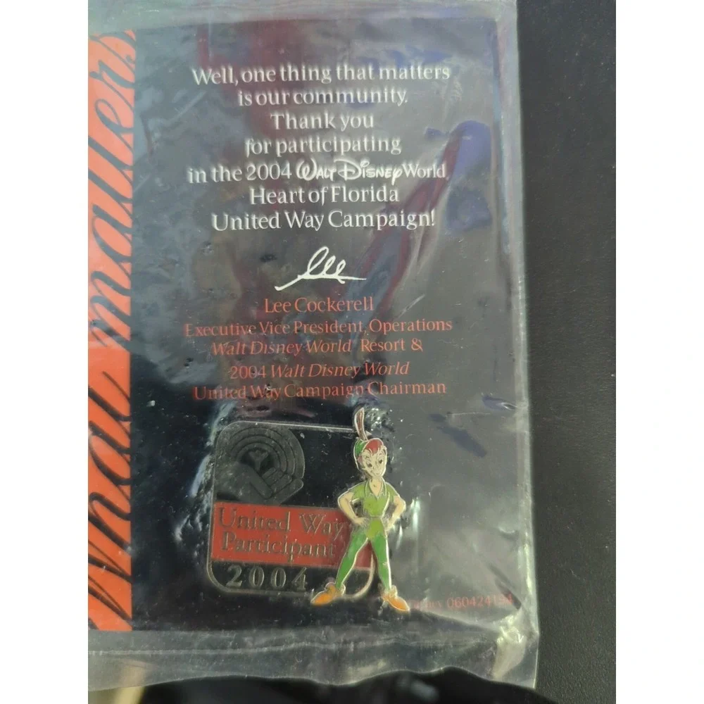 Walt Disney heart of Florida‎ United way 2004 Participant Perterpan pin NEW